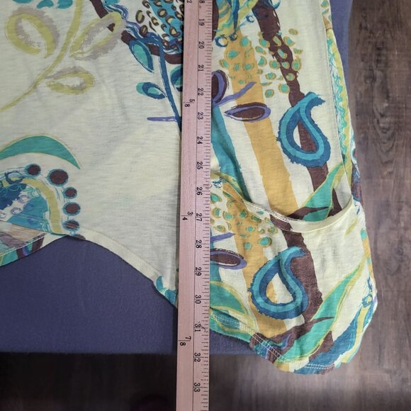 FRESH PRODUCE Women's XL Green Blue Brown Paisley Blouse Top Artsy Abstract - Picture 9 of 10